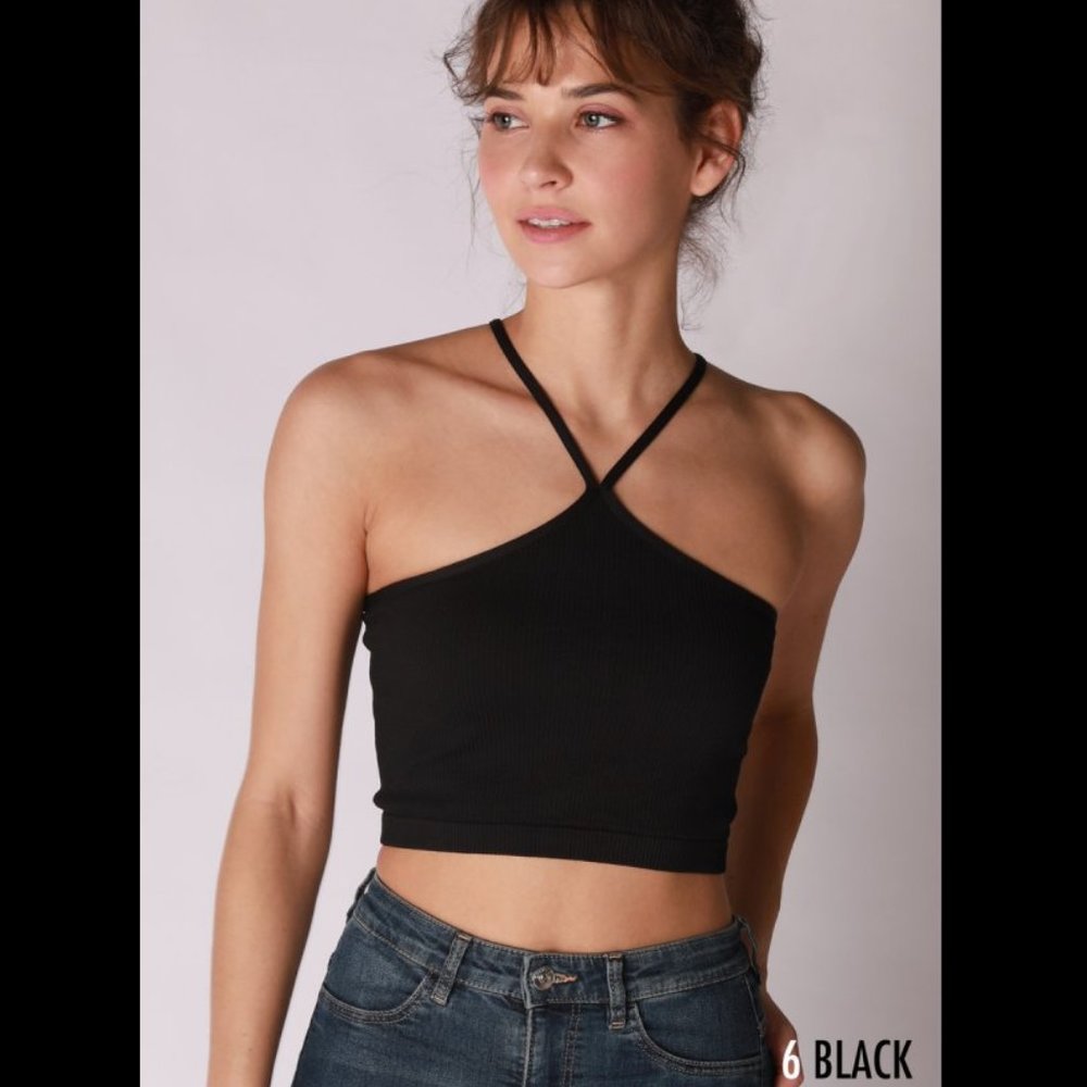 New Black Ribbed Halter Style Bralette by Nikibiki